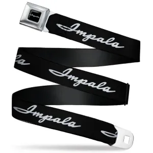 1962 IMPALA Script Emblem Full Color Black Silver Seatbelt Belt - 1962 IMPALA Script Emblem Black/Silver Webbing