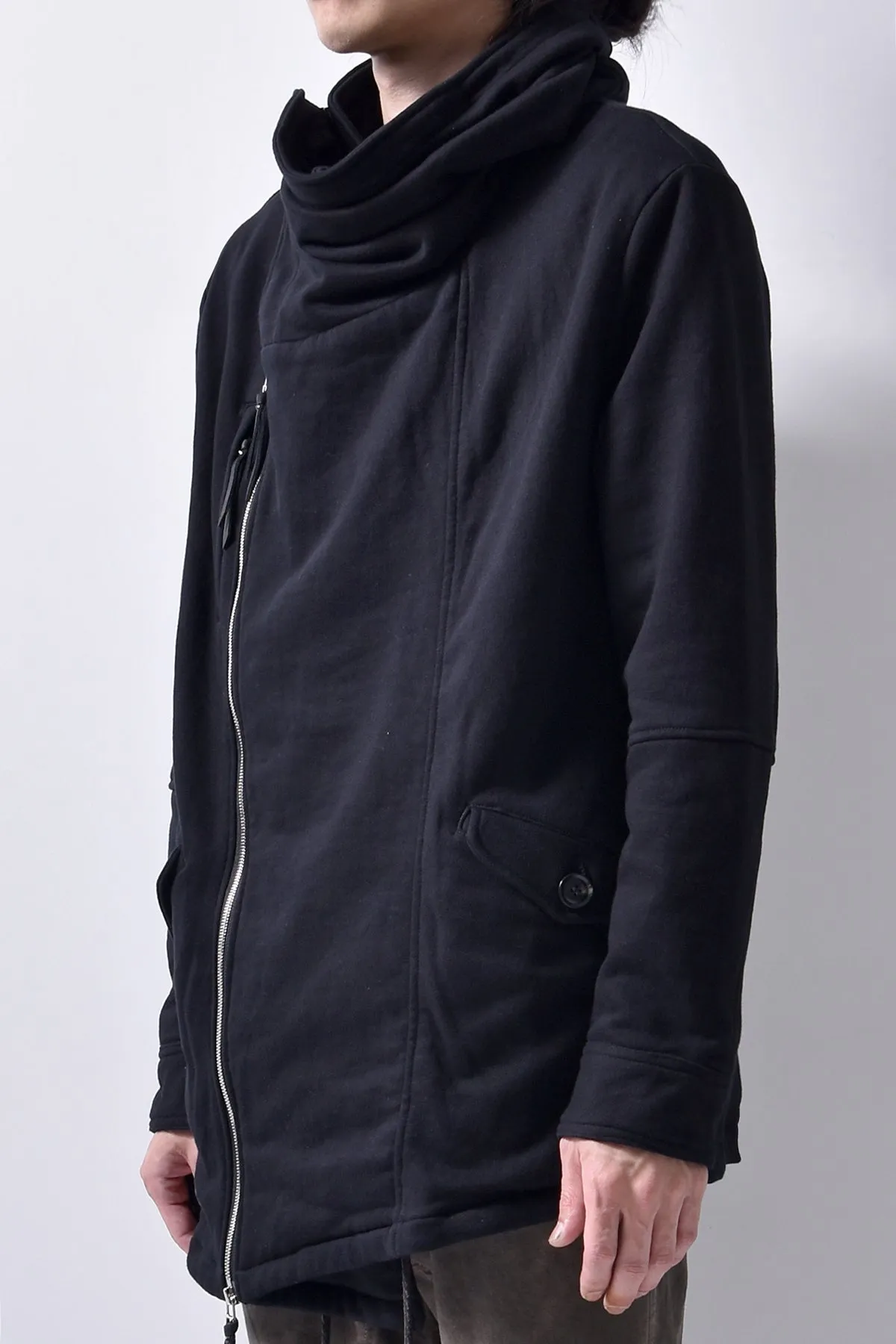 2102-JK04 Hooded Over Fleece Coat Black