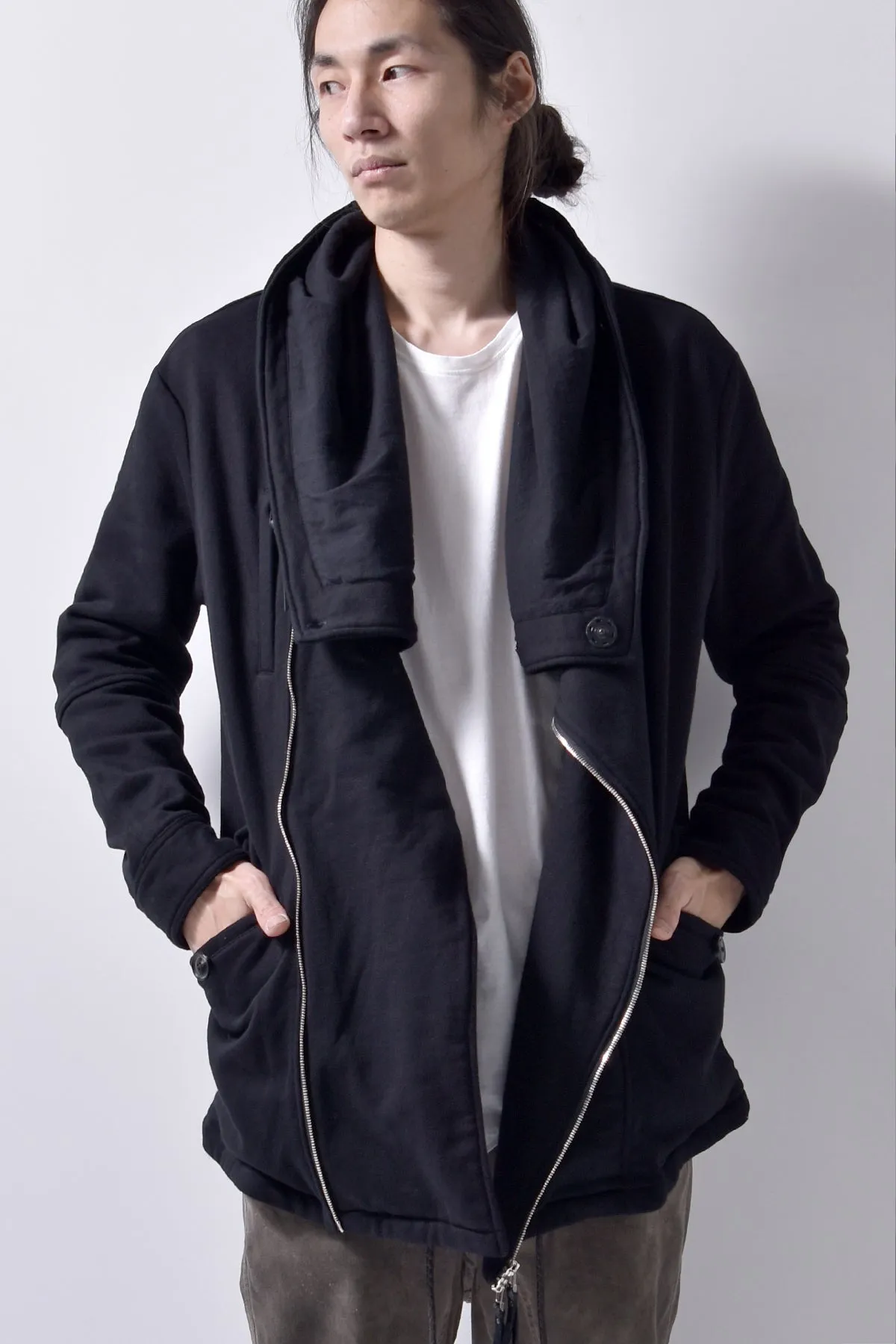 2102-JK04 Hooded Over Fleece Coat Black