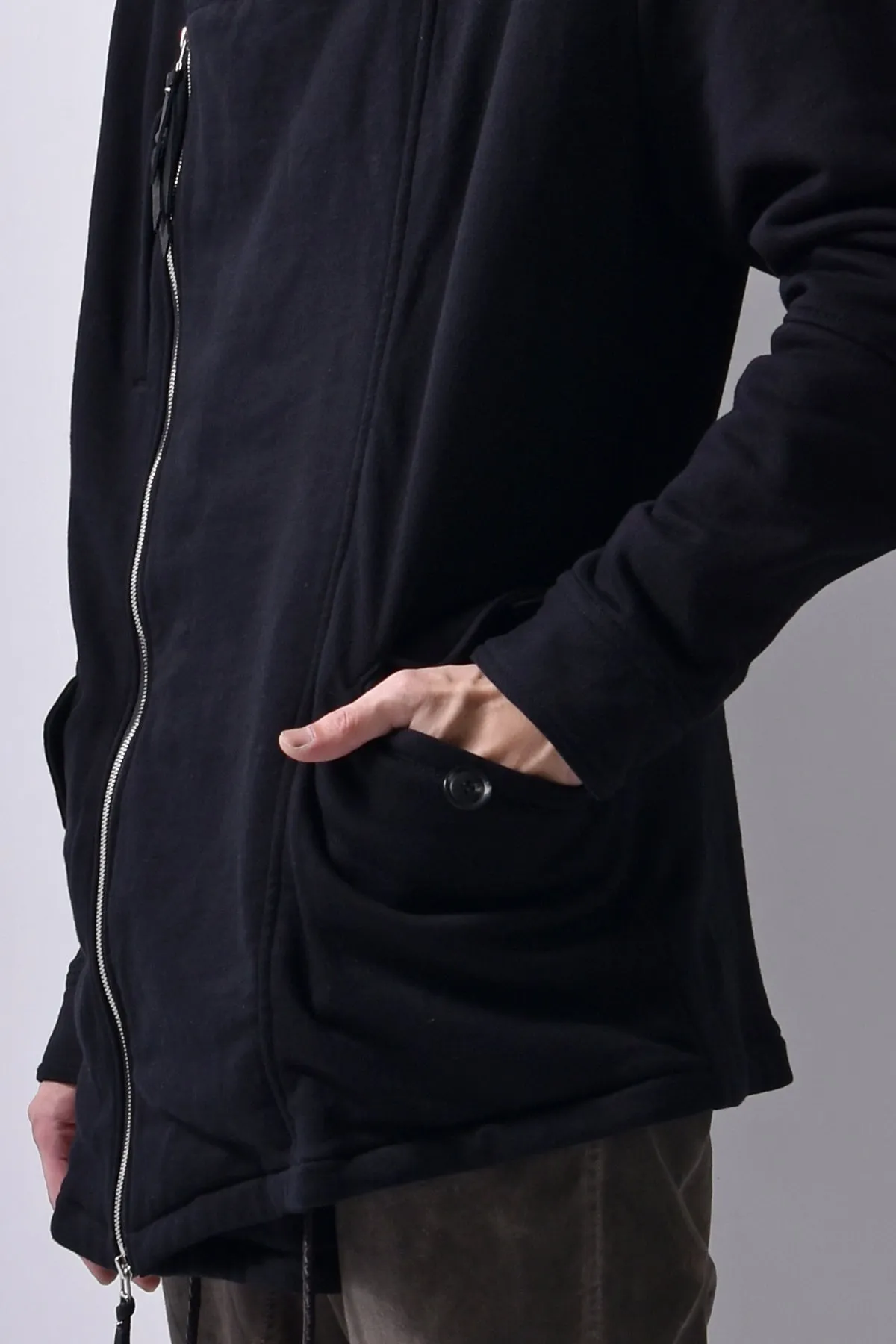 2102-JK04 Hooded Over Fleece Coat Black