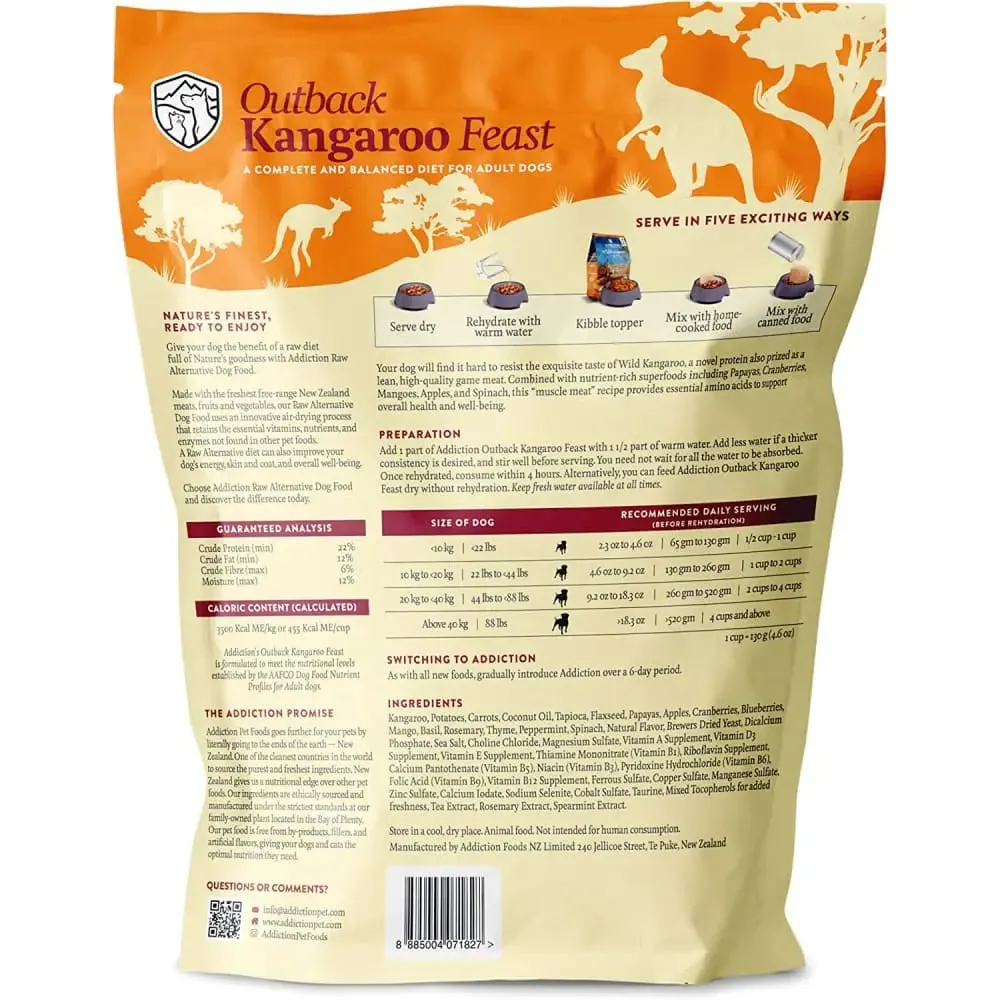 Addiction Outback Kangaroo Feast Raw Alternative Skin and Coat Health Air Dried Dog Food