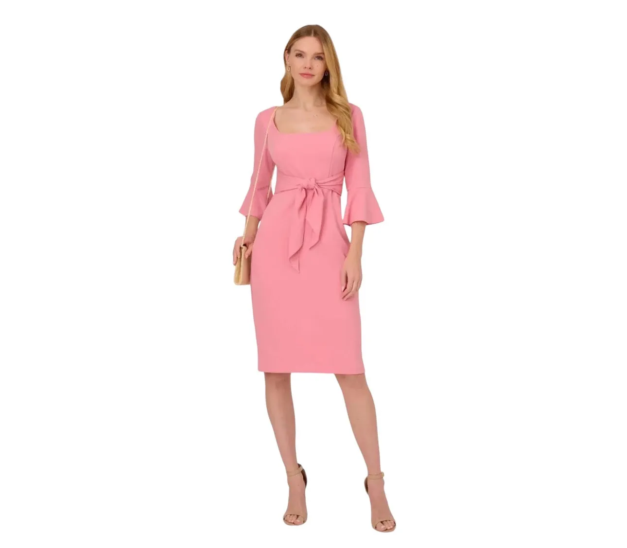 ADRIANNA PAPELL Stretch Knit Crepe Dress In Faded Rose Size 2