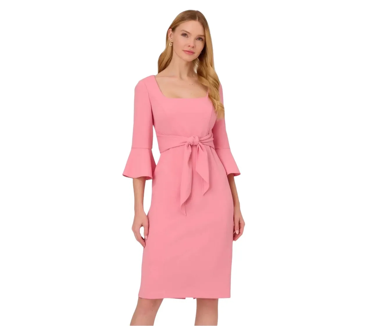 ADRIANNA PAPELL Stretch Knit Crepe Dress In Faded Rose Size 2