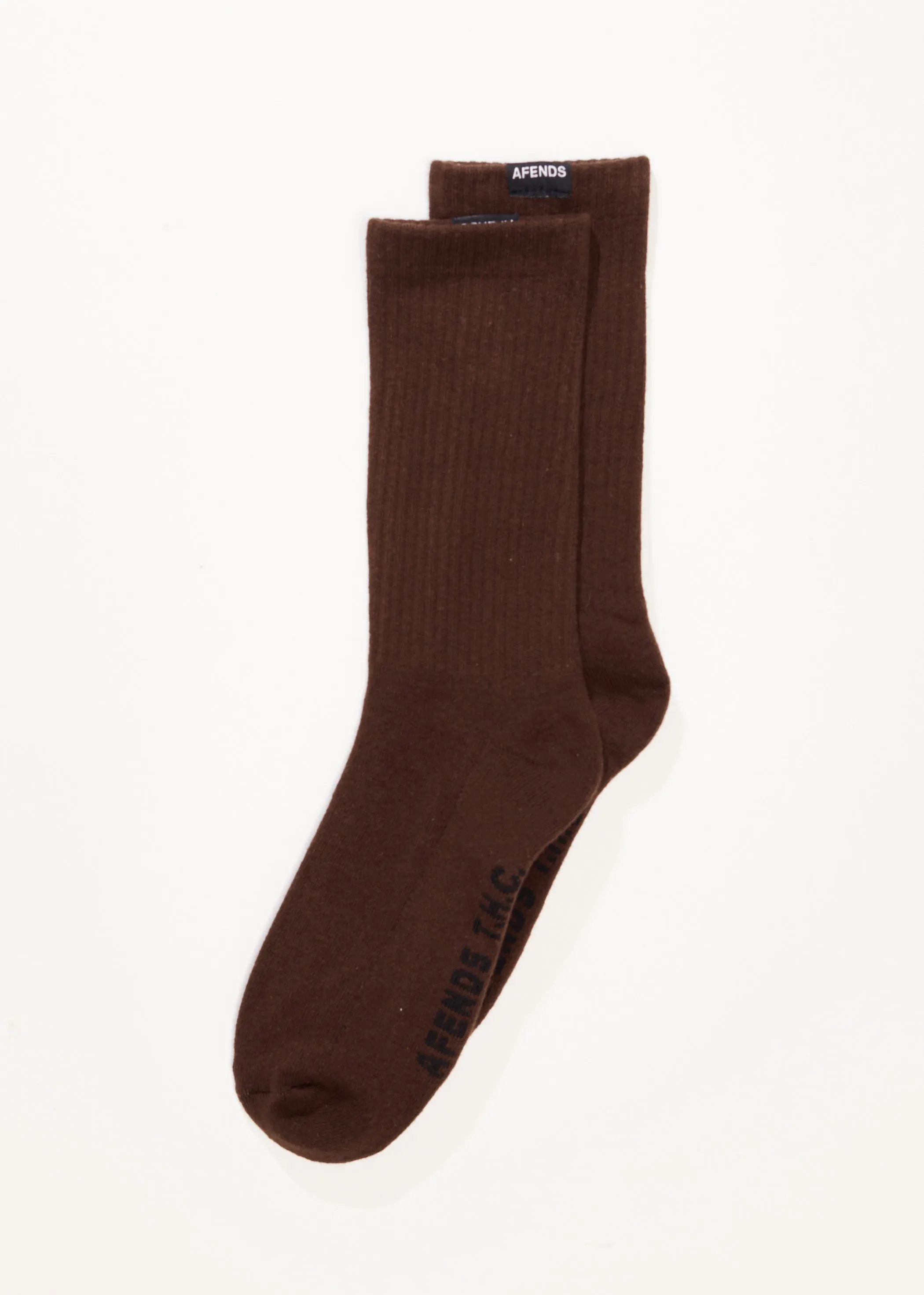 AFENDS Mens Everyday - Ribbed Crew Socks - Coffee