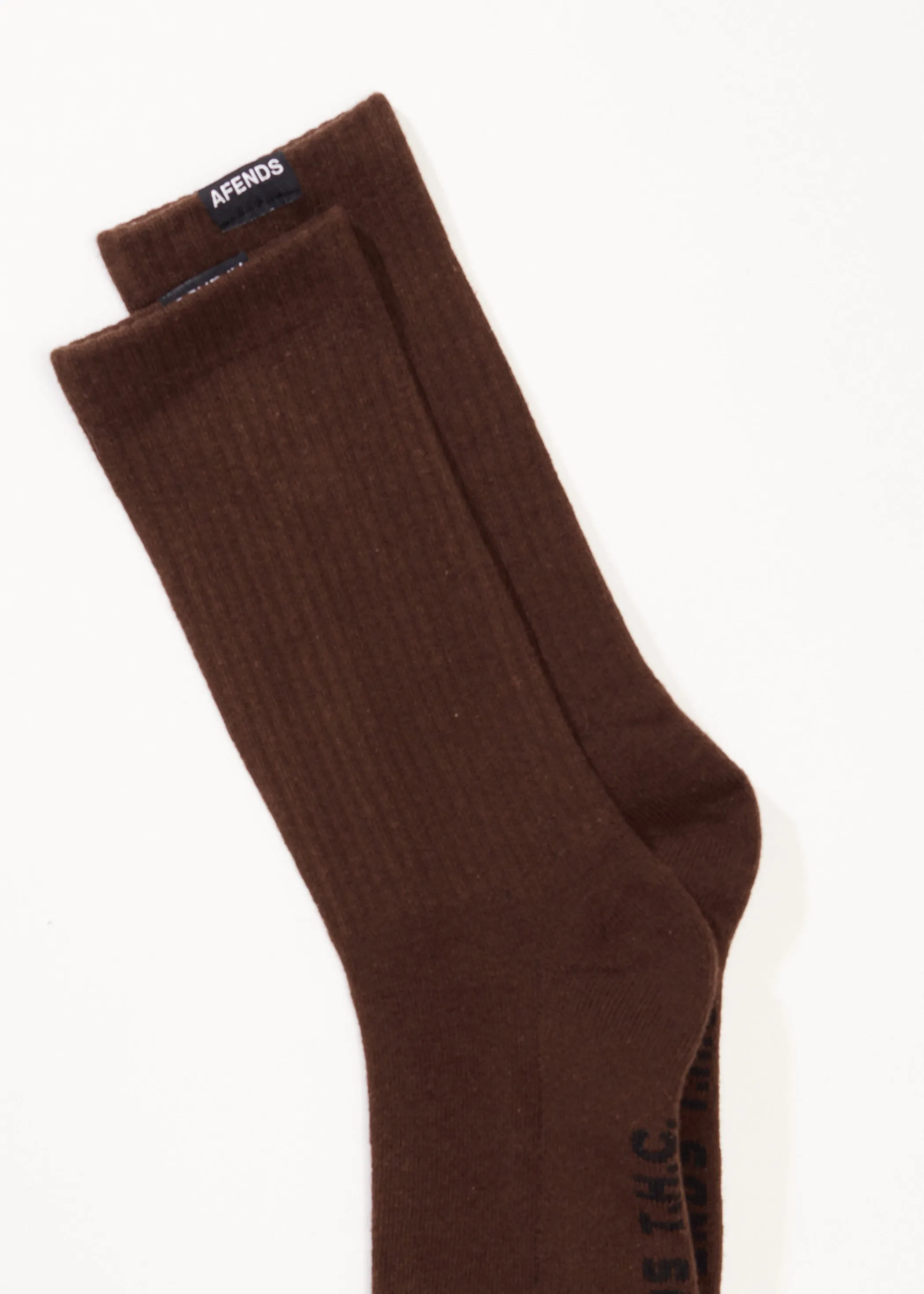 AFENDS Mens Everyday - Ribbed Crew Socks - Coffee