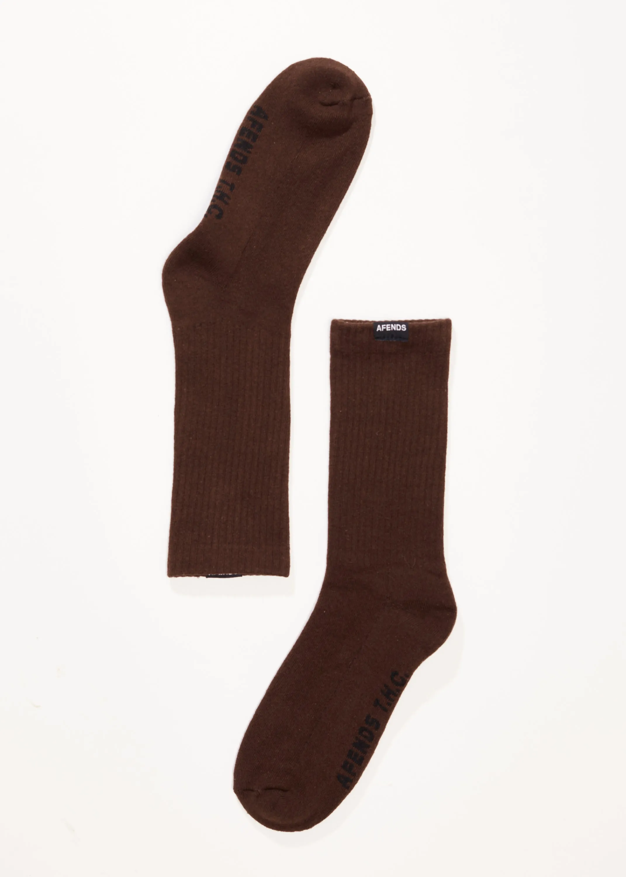 AFENDS Mens Everyday - Ribbed Crew Socks - Coffee