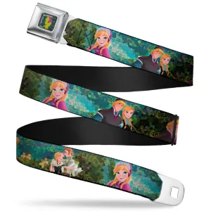 Anna Silhouette Full Color Blues Green Pink Seatbelt Belt - Anna & Hans/Anna & Kristoff Poses Webbing