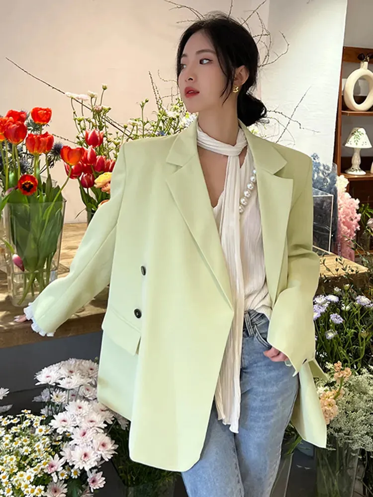 Asymmetrical Blazers For Women Notched Collar Long Sleeve Spliced Button Casual Autumn Blazer Female Fashion