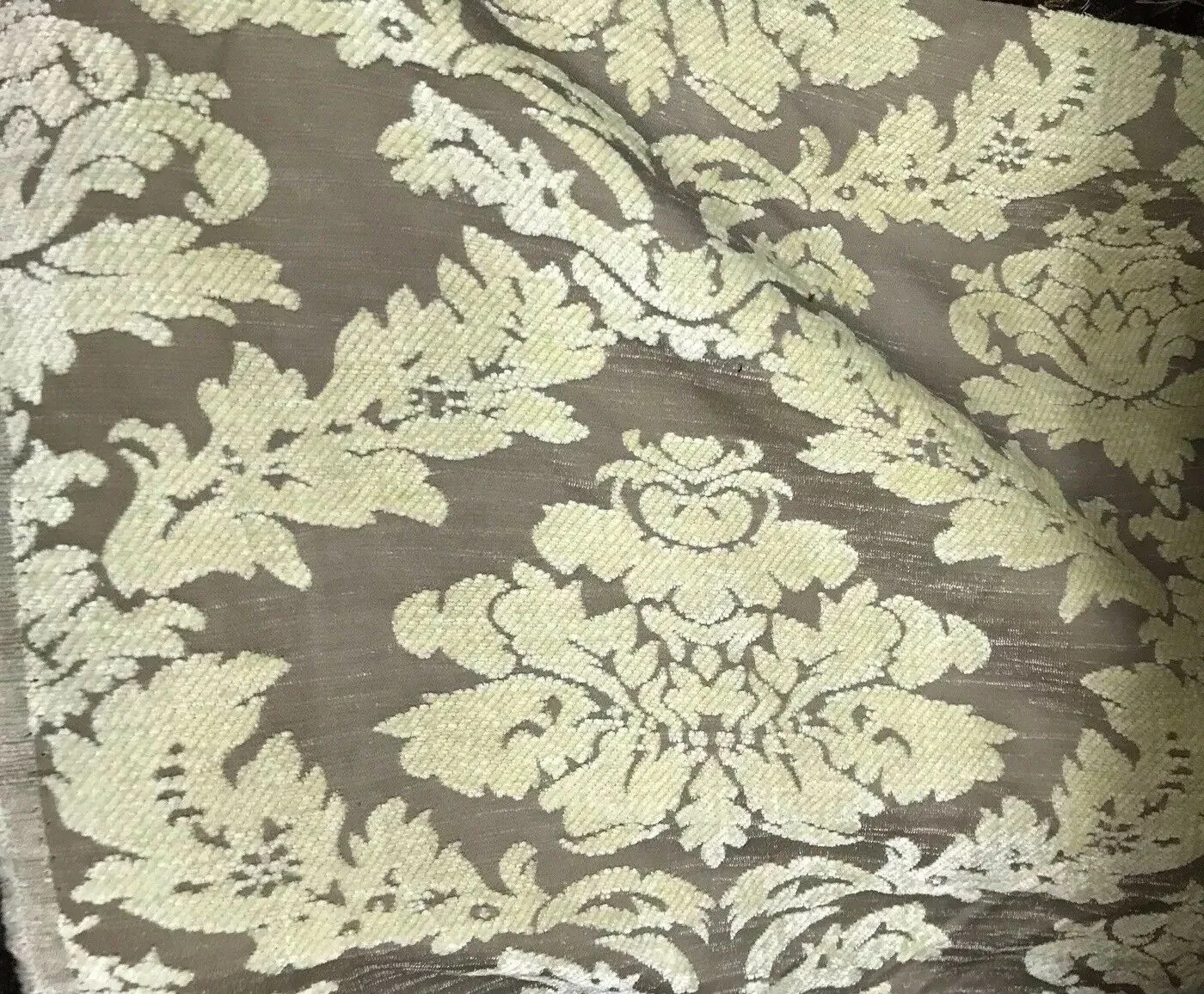 BACK IN STOCK!!! Lady Janet Medallion Burnout Chenille Velvet Fabric - Soft Yellow & Taupe