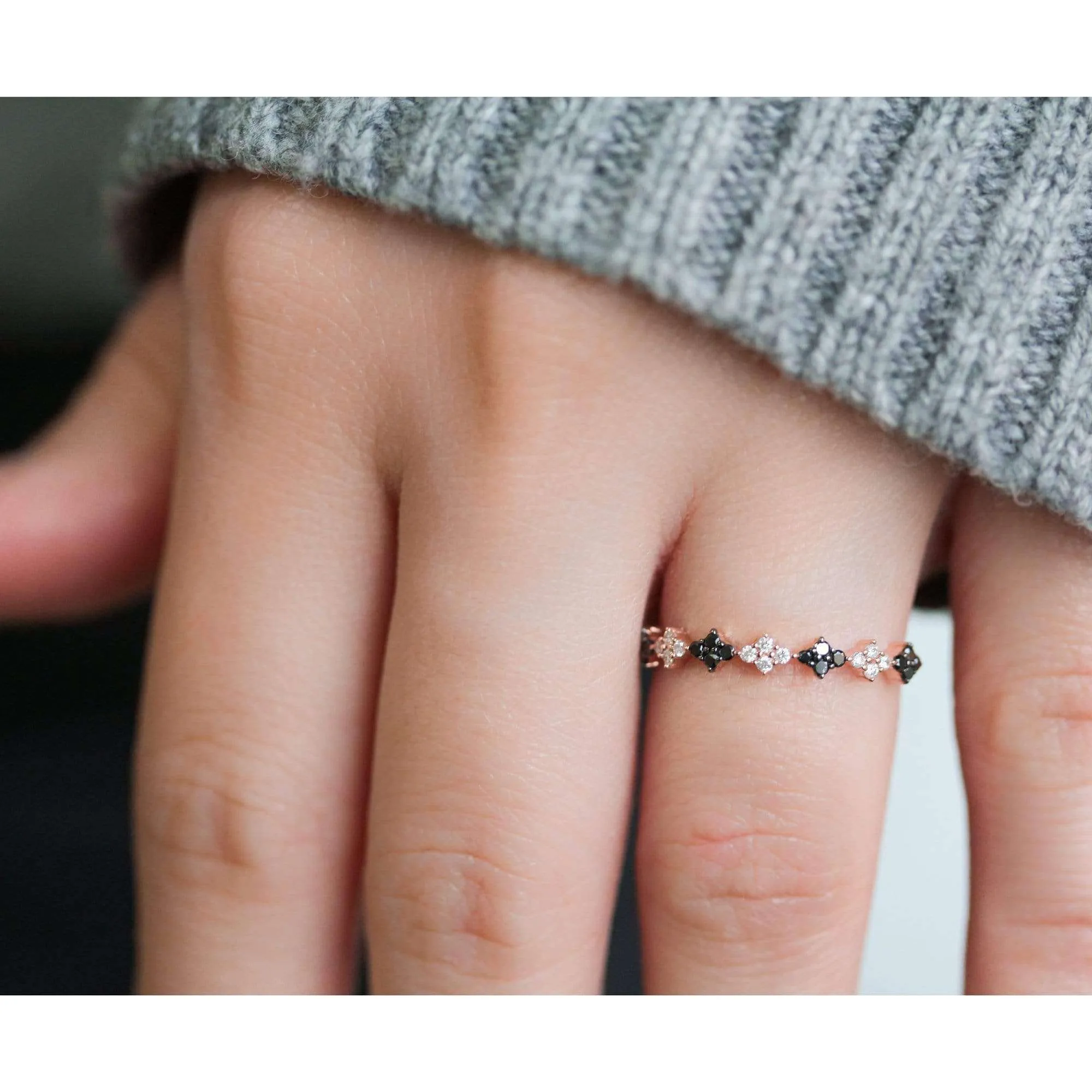 Black and White Diamond Rose Gold Ring