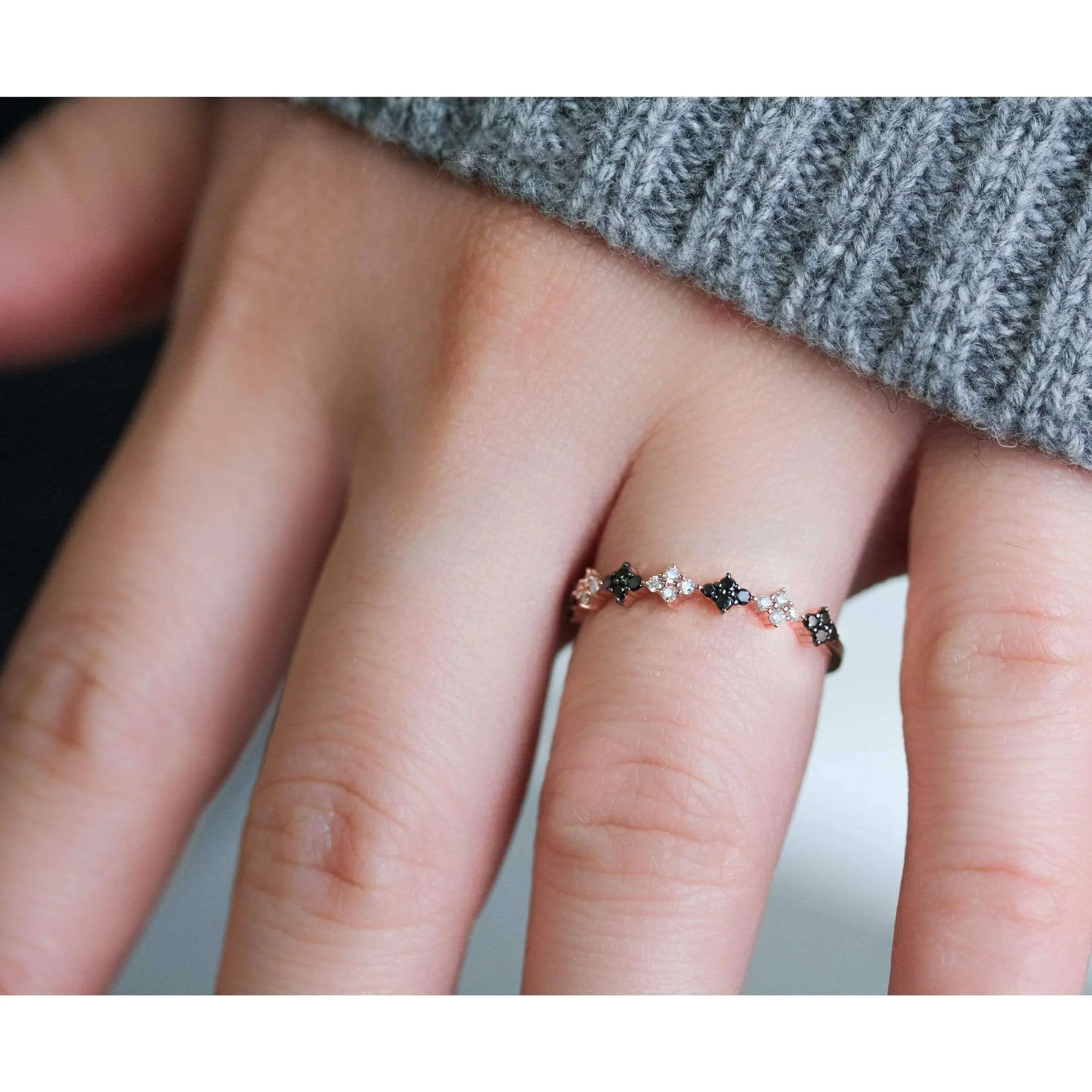 Black and White Diamond Rose Gold Ring