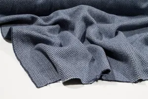 Blue Herringbone Italian Wool Coating