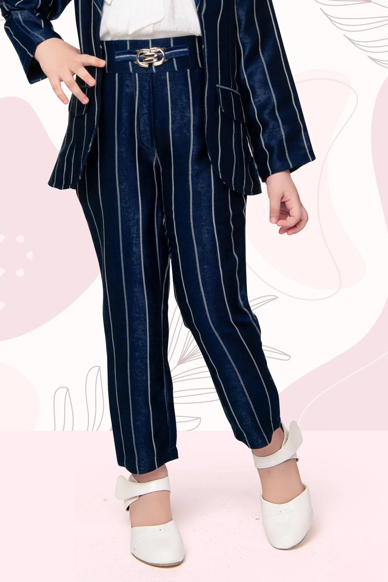 Blue with Half White Overcoat Styled Top and Pant Set for Girls