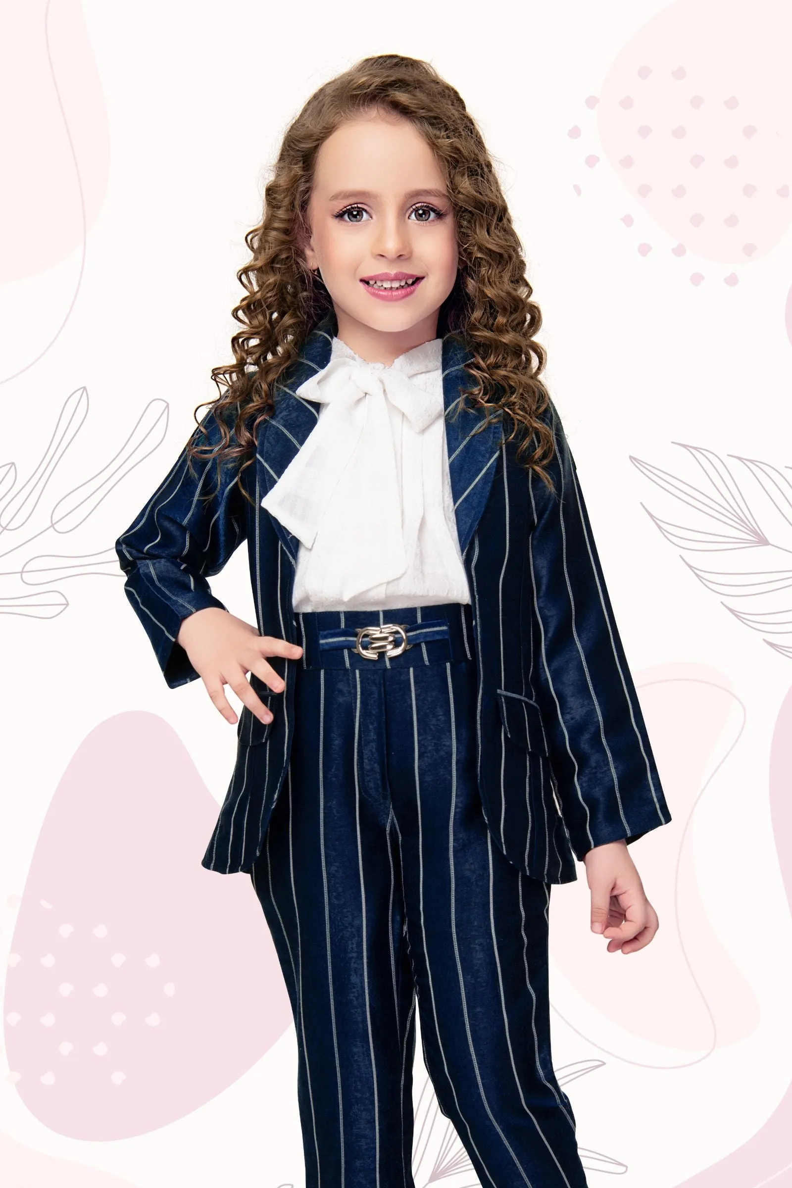 Blue with Half White Overcoat Styled Top and Pant Set for Girls