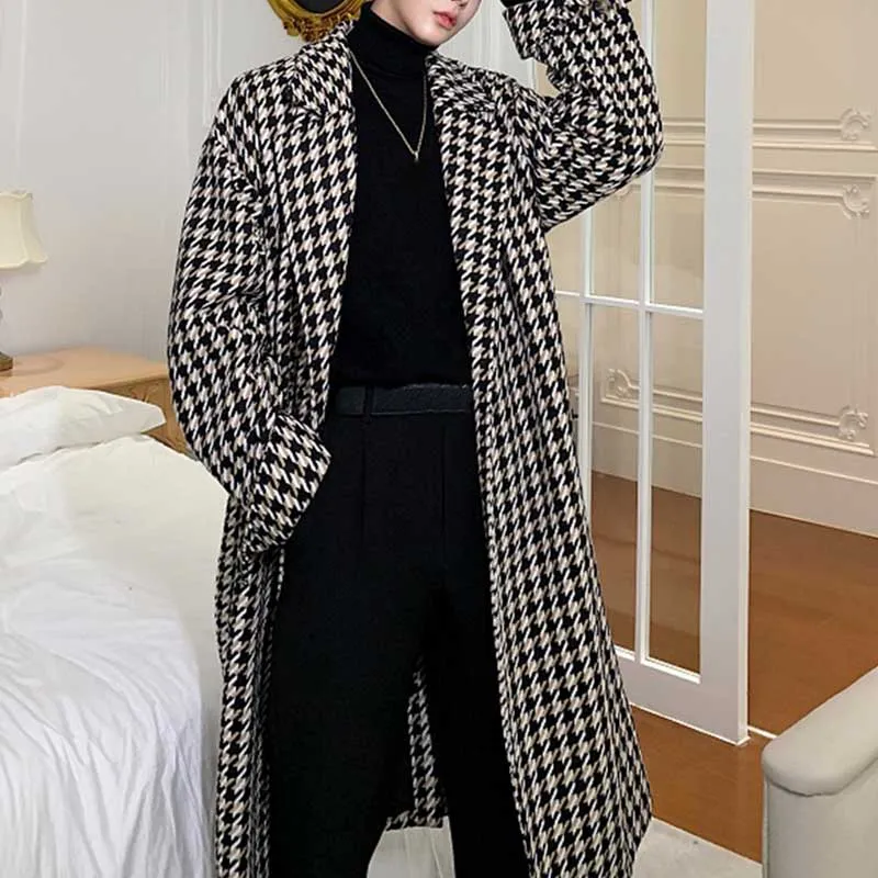 British Plaid Mid-length Thickened Coat