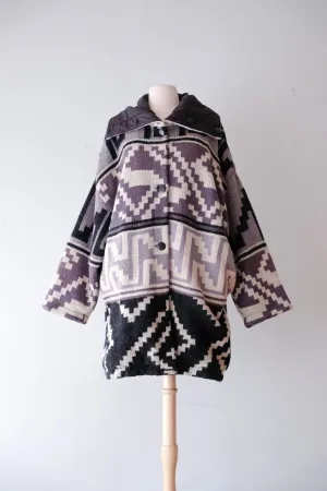 Cozy Ombre Grey Wool Mohair Pendleton Style Reversible Cocoon Coat / Sz M