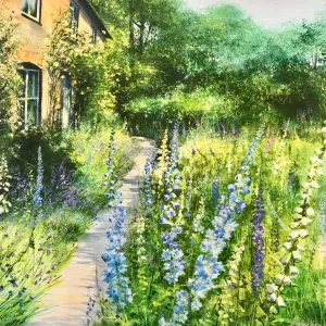 Delphinium Cottage Canvas by Heather Howe