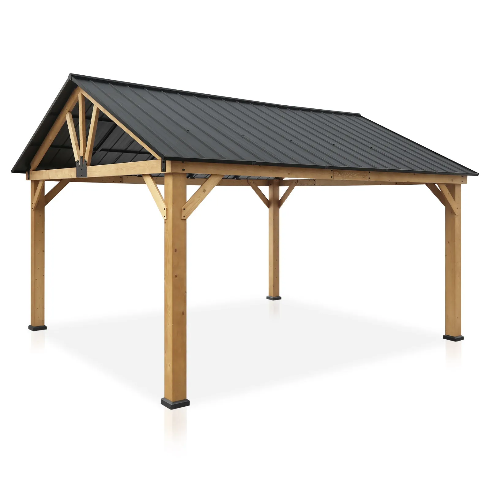 EAGLE PEAK 13x15 Hardtop Wood Gazebo,Natural Wood/Black