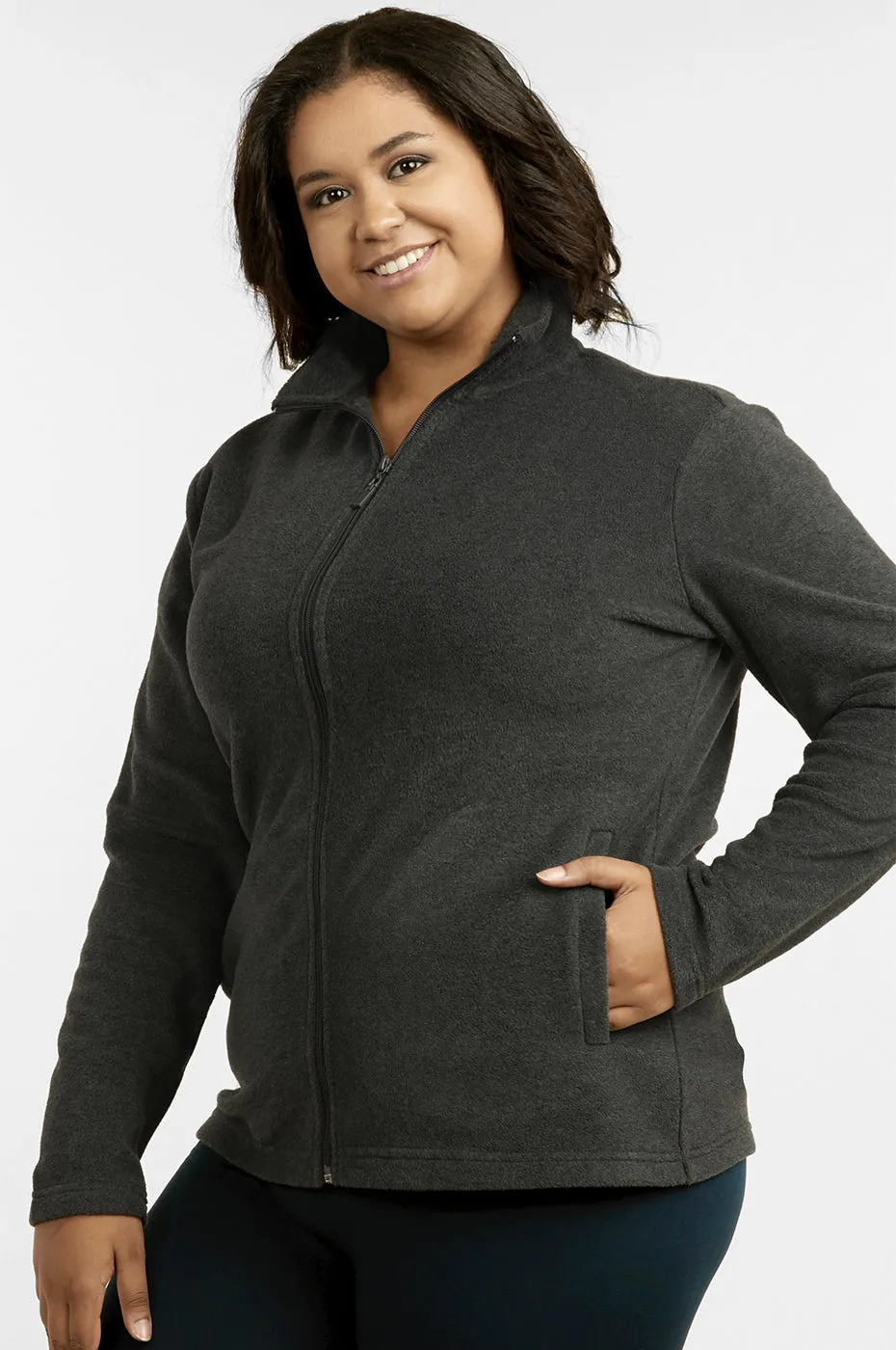 ET TU LADIES POLAR FLEECE JACKET PLUS SIZE (LPF200XE_CHARCOAL)