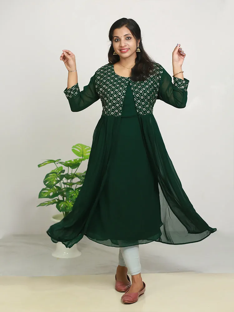 Ethereal Elegance: Georgette Maternity Dress with Flare Overcoat - Only ₹813