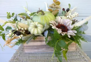 Fall Pumpkin centerpiece, Thanksgiving decorations, Fall floral arrangement