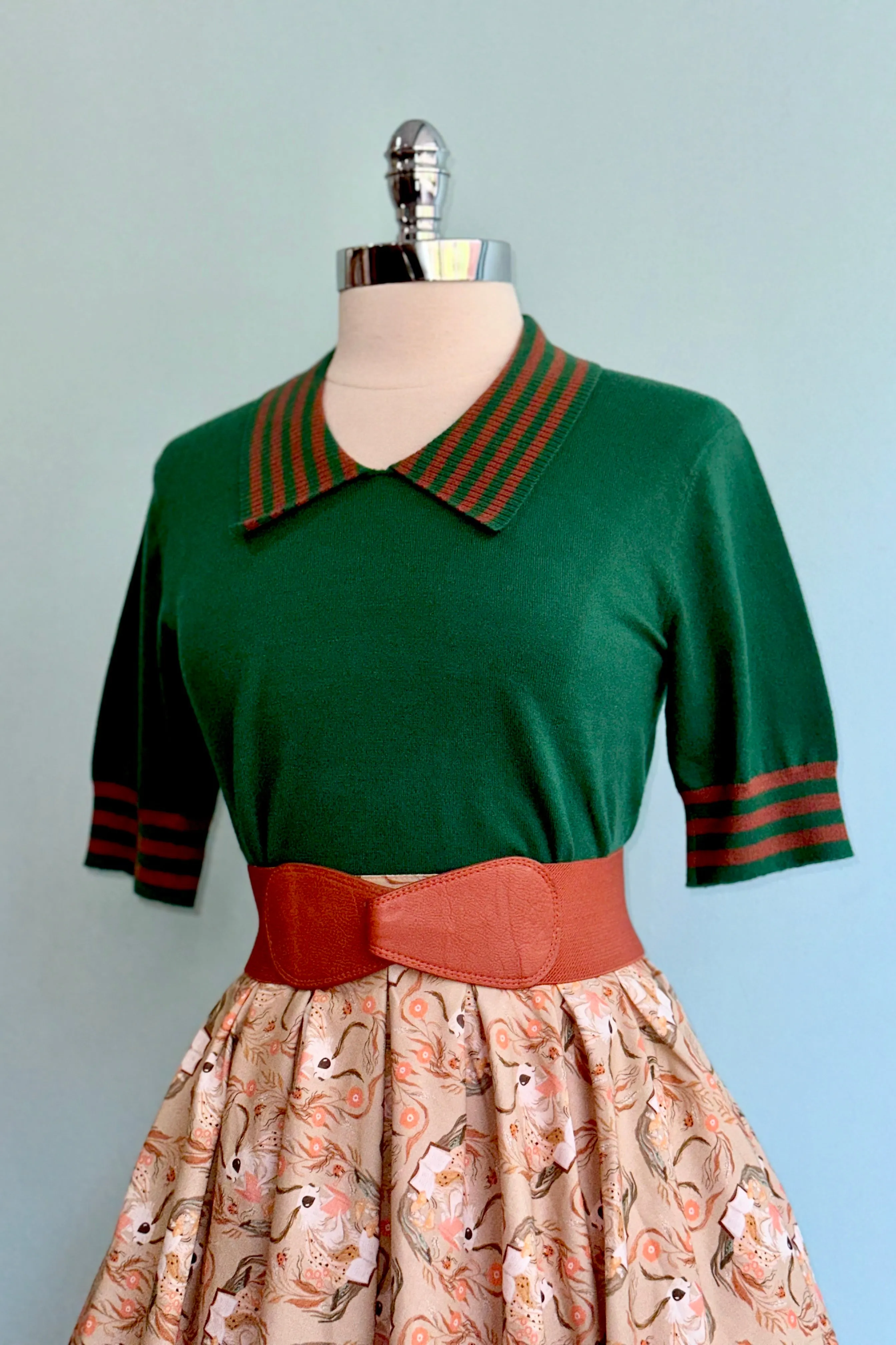 Green Fold Over Collar Short Sleeve Sweater by Tulip B.