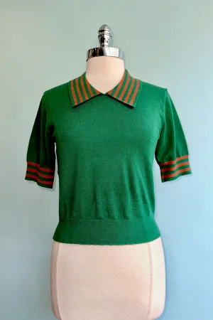 Green Fold Over Collar Short Sleeve Sweater by Tulip B.