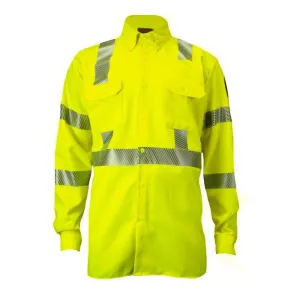 Hi-Vis Utility Work Shirt - Fire (FR) and Arc Flash Resistant, Pockets, 2 in. Silver Segmented Reflective Trim, Type R Class 3 - National Safety Apparel