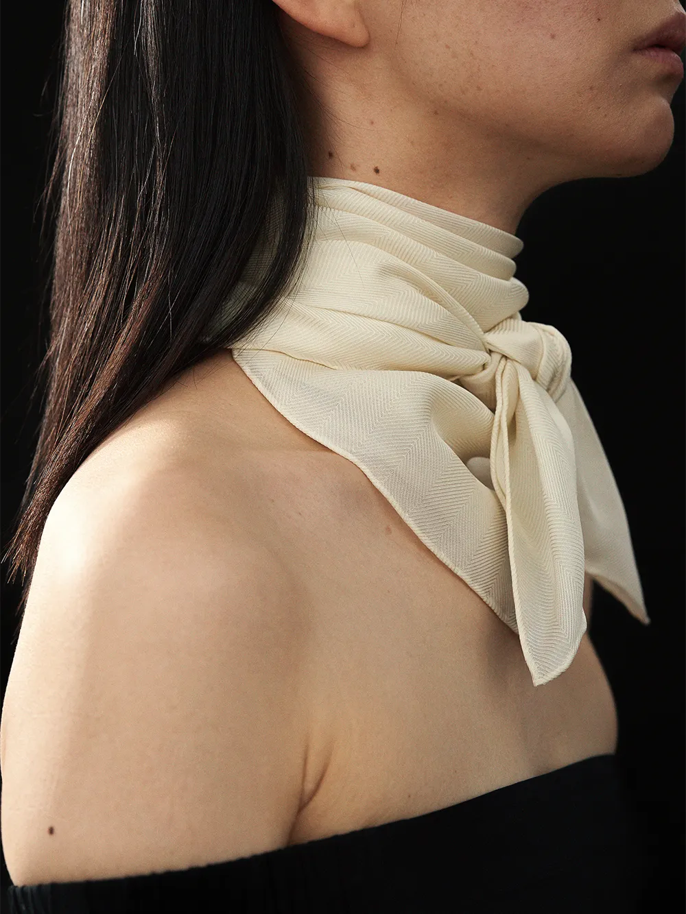 KAYA HERRINGBONE SILK SCARF (CREAM)