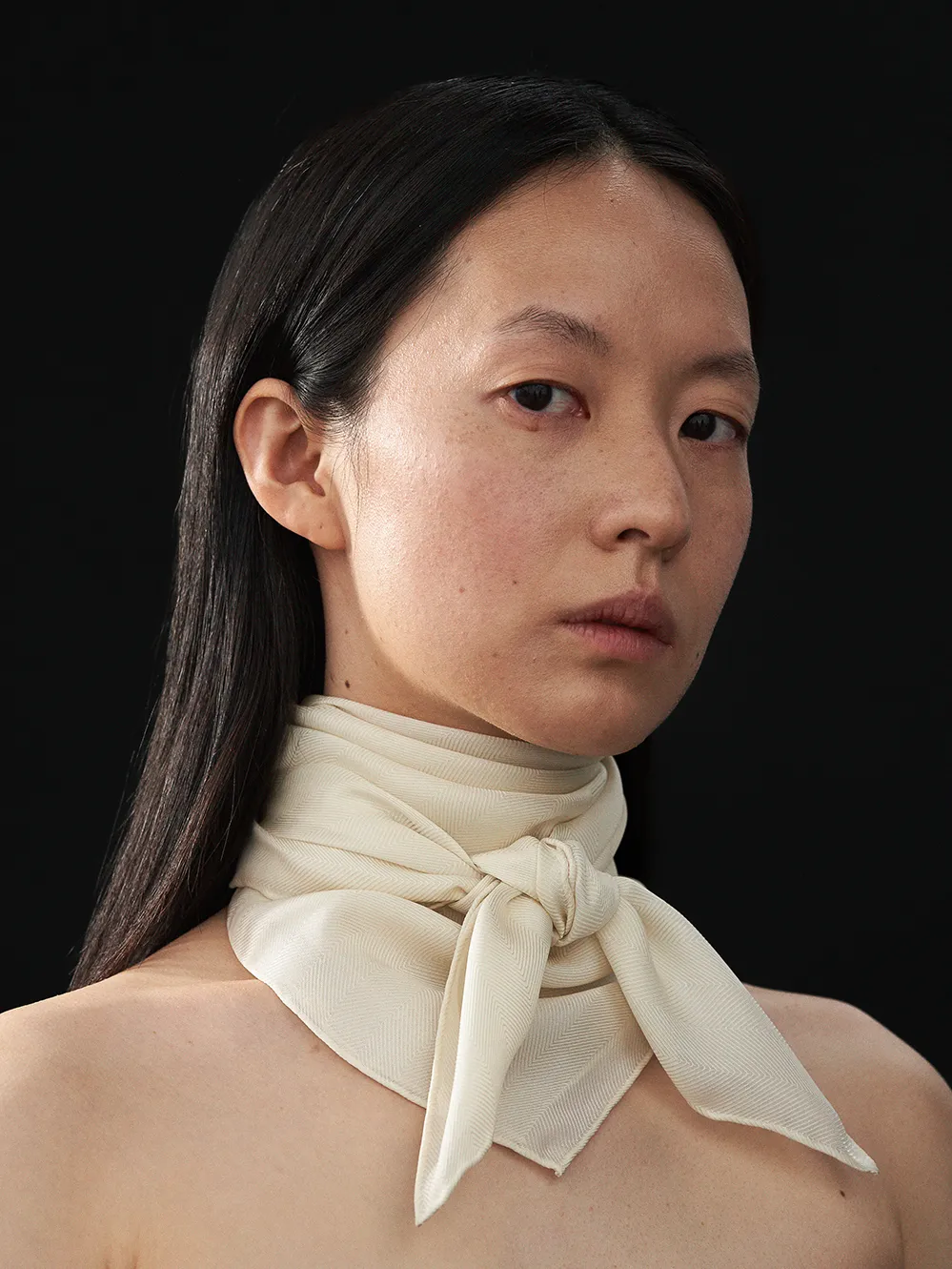 KAYA HERRINGBONE SILK SCARF (CREAM)