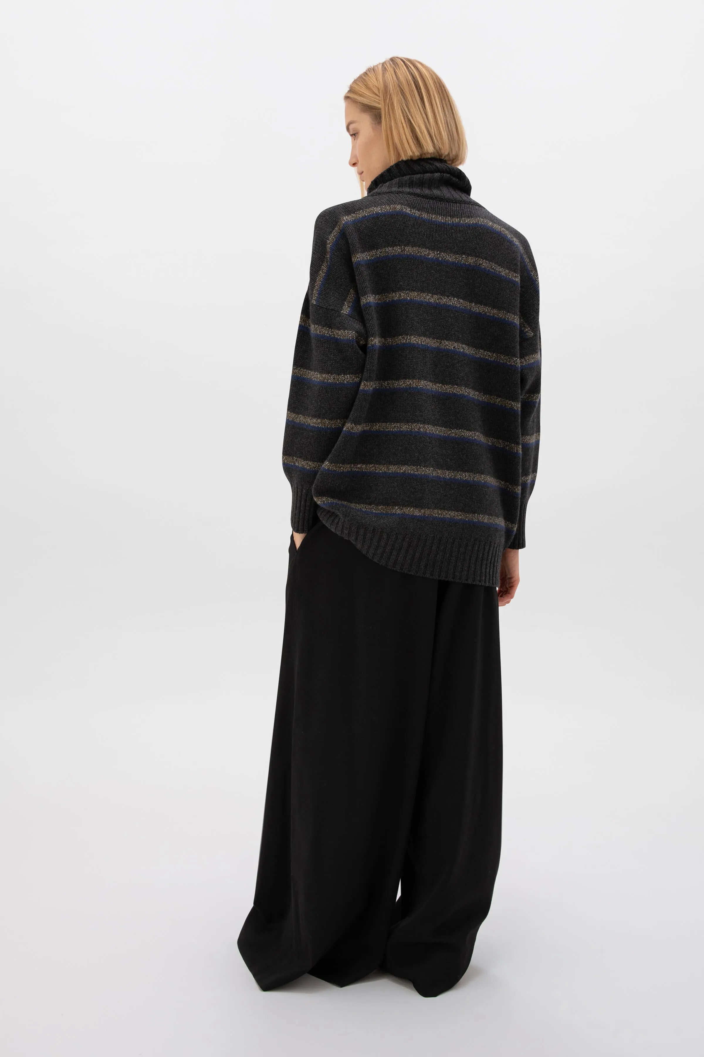 Marl Stripe Cashmere Roll Neck