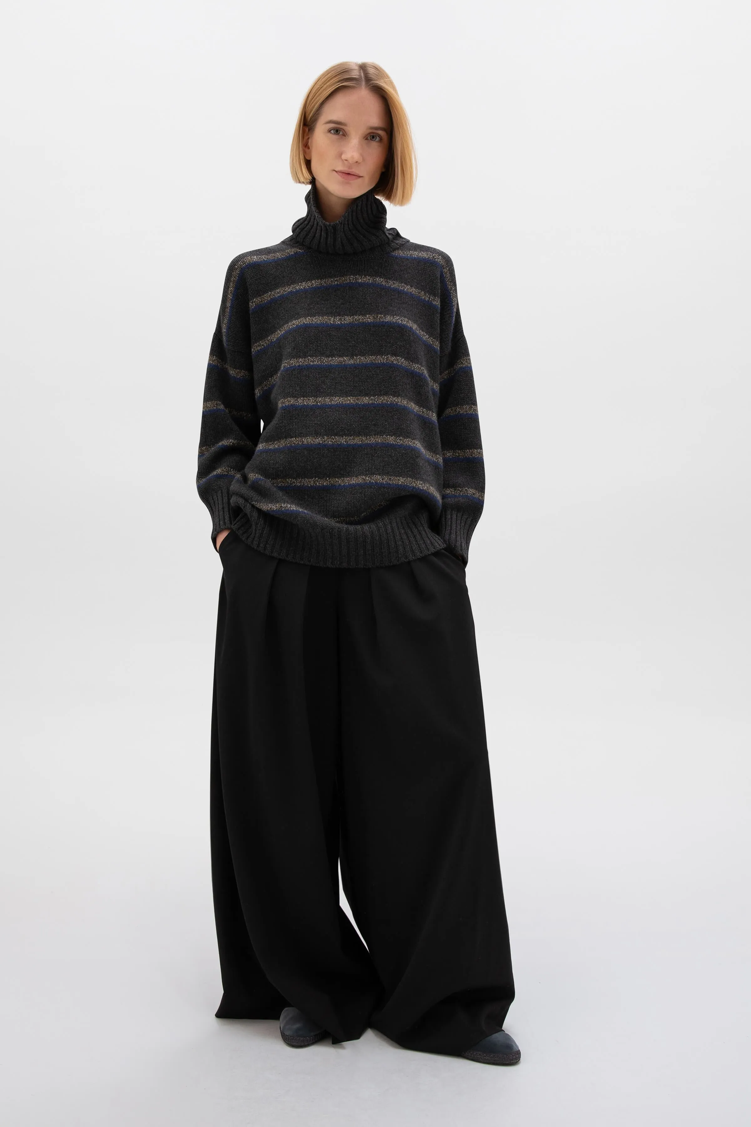 Marl Stripe Cashmere Roll Neck