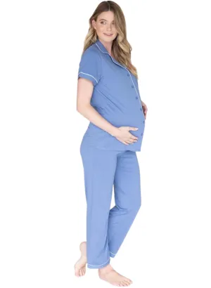 Maternity & Nursing Pyjama Long Pants Set - Blue