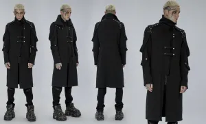 Men Autumn Winter Dark Black Punk Knitted Long Overcoat