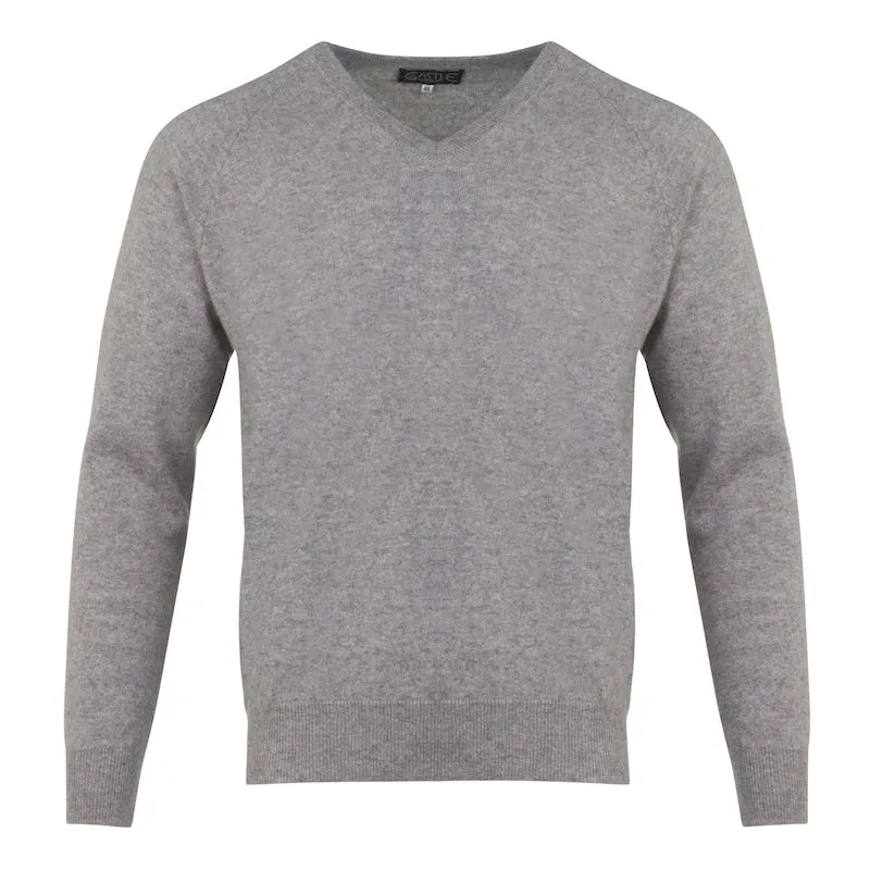 Men's Cashmere V-Neck Sweater in Silver Grey