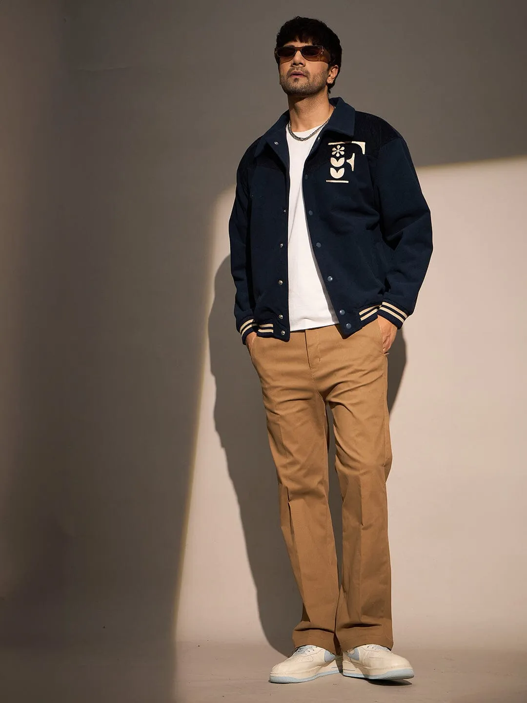 Navy Polar Fleece Varsity Jacket