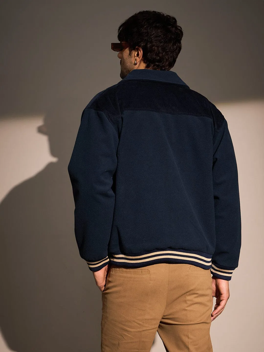 Navy Polar Fleece Varsity Jacket