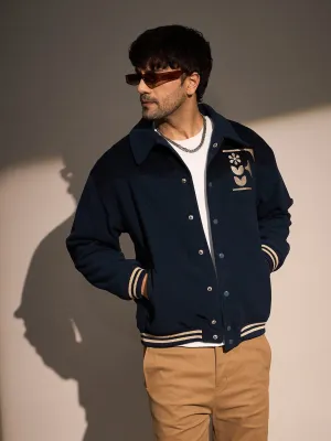 Navy Polar Fleece Varsity Jacket