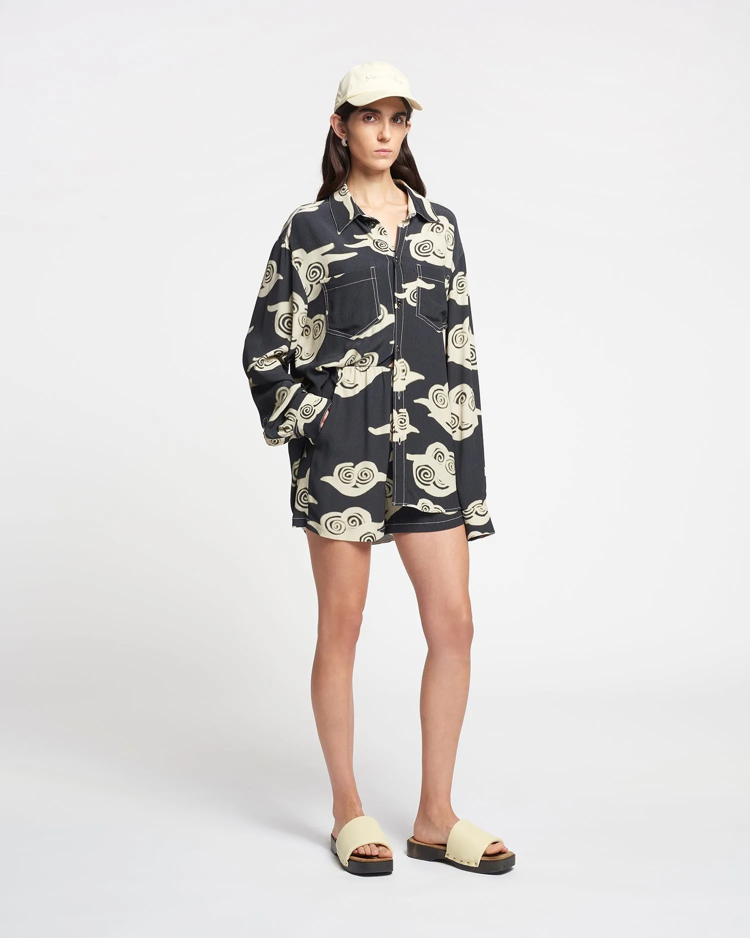 Nerissa - Printed Crepe Shirt - Cloud Black/Creme