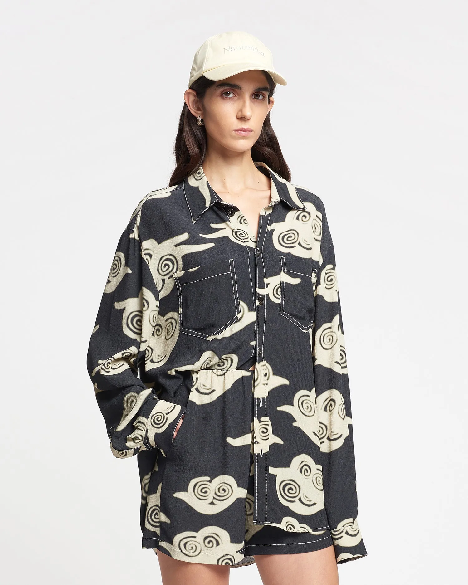 Nerissa - Printed Crepe Shirt - Cloud Black/Creme