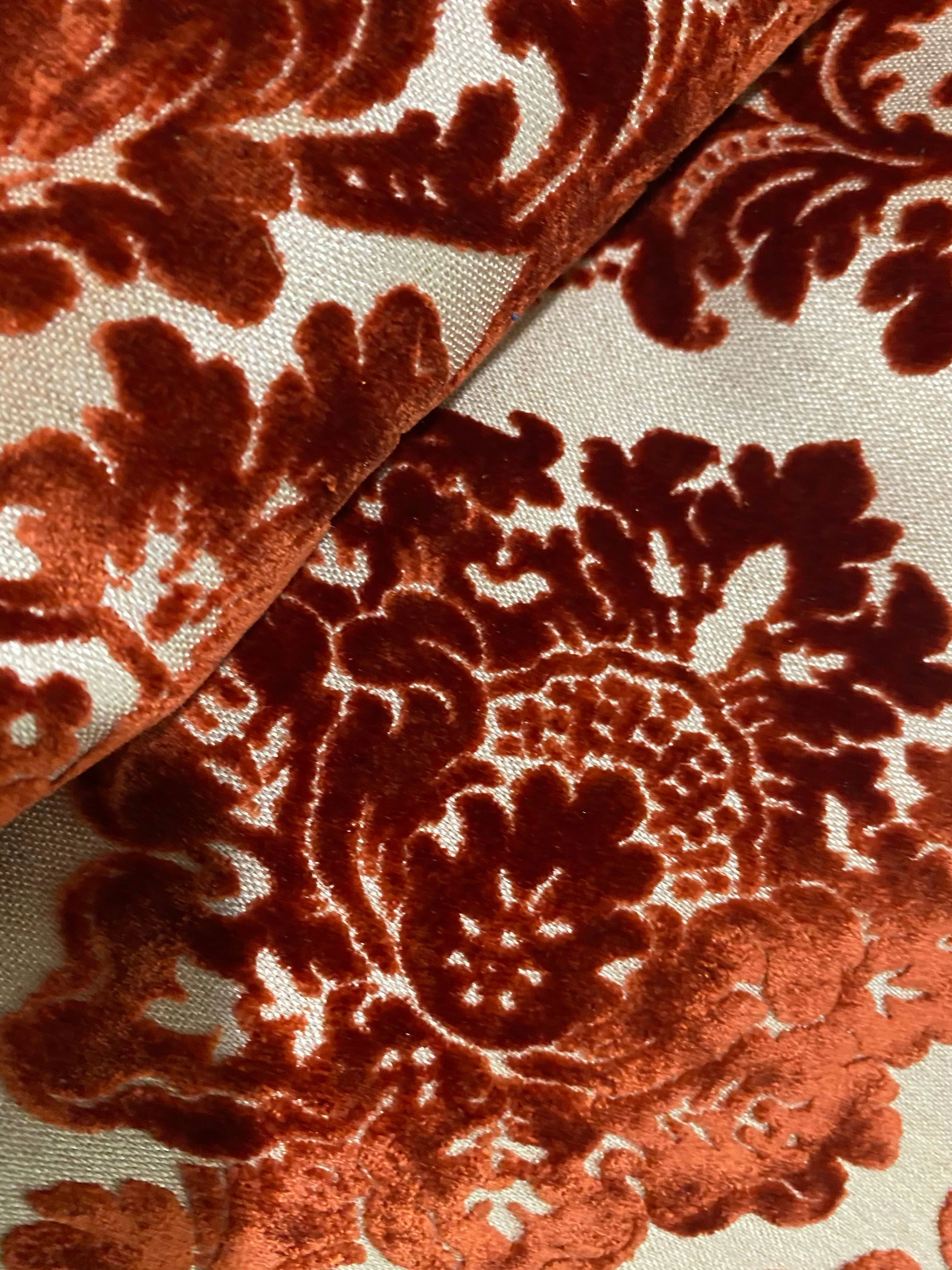 NEW Duke Gabriel Designer Medallion Burnout Chenille Velvet Fabric - Rust Red- Upholstery