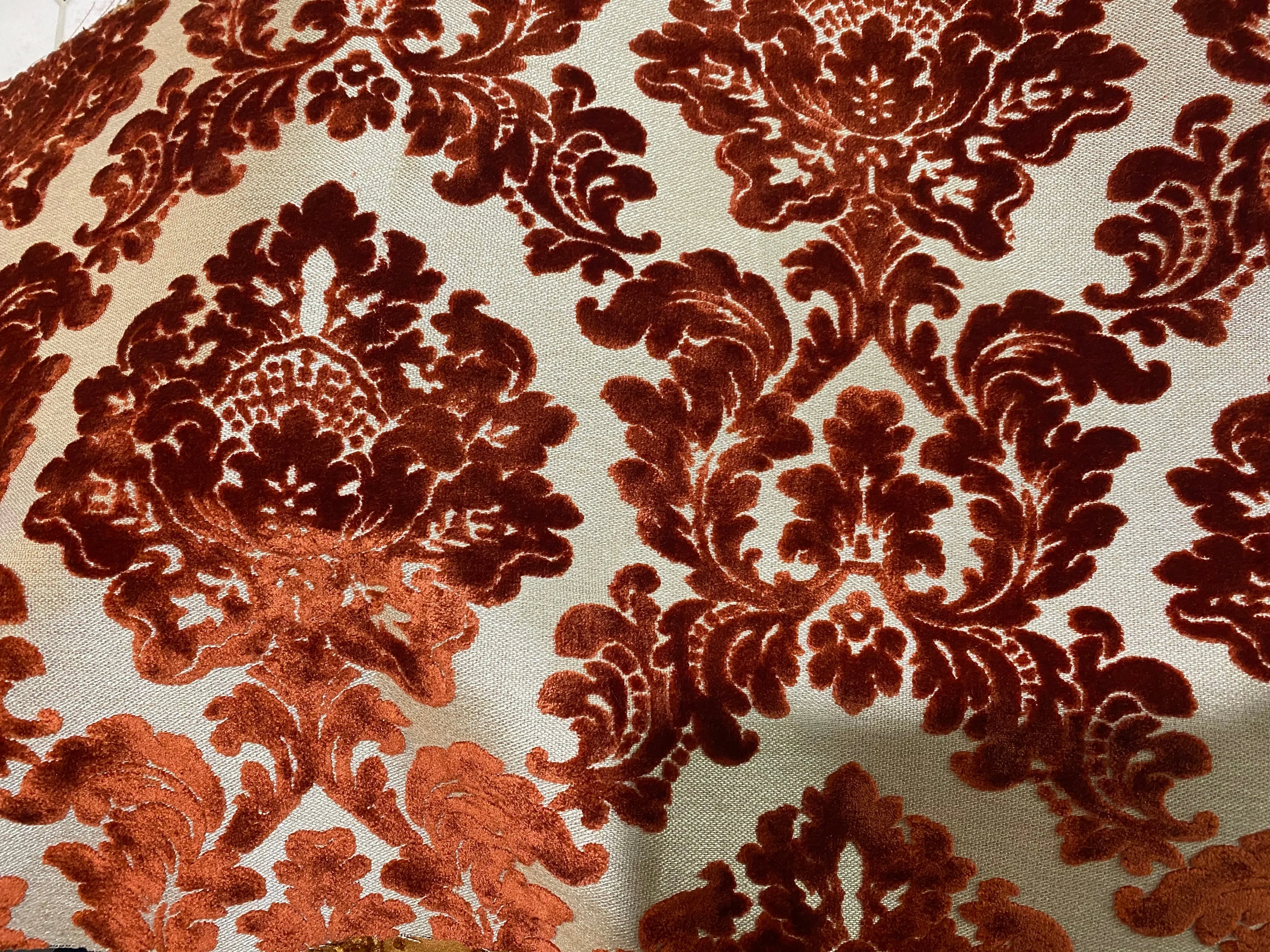 NEW Duke Gabriel Designer Medallion Burnout Chenille Velvet Fabric - Rust Red- Upholstery