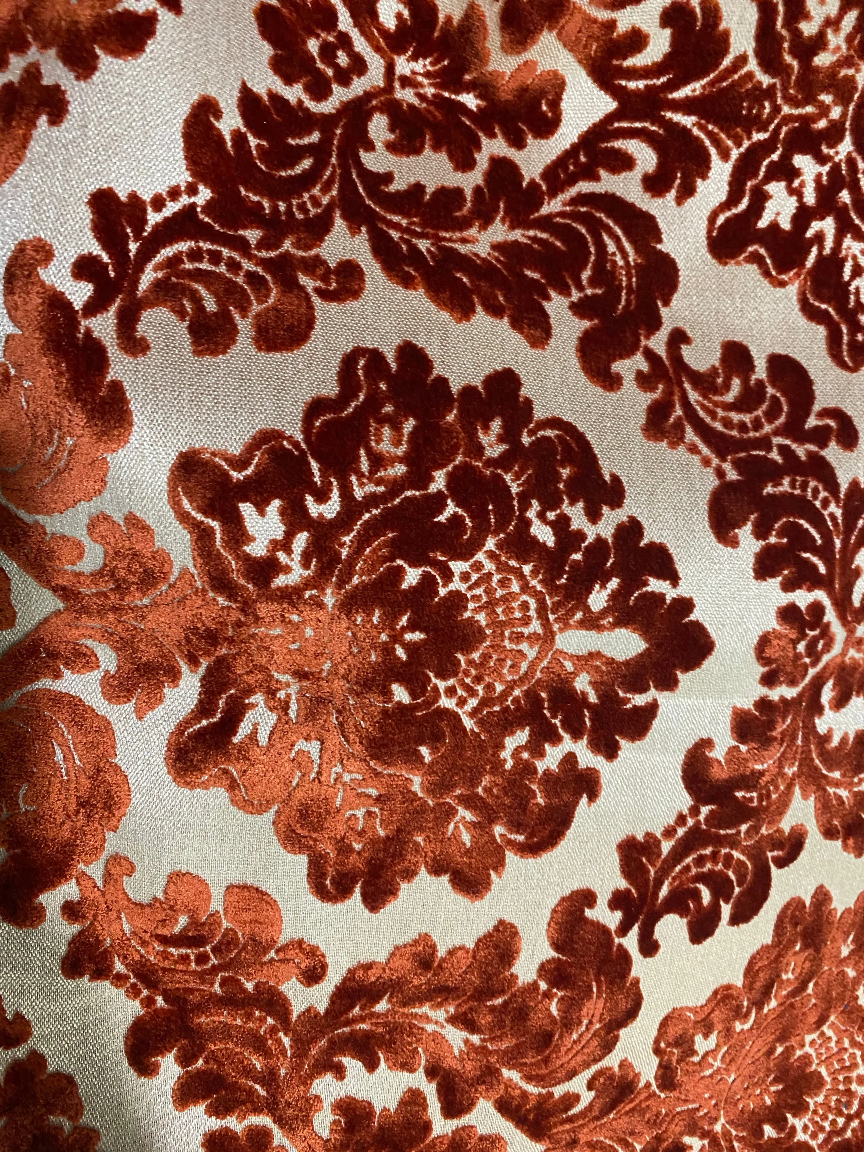 NEW Duke Gabriel Designer Medallion Burnout Chenille Velvet Fabric - Rust Red- Upholstery