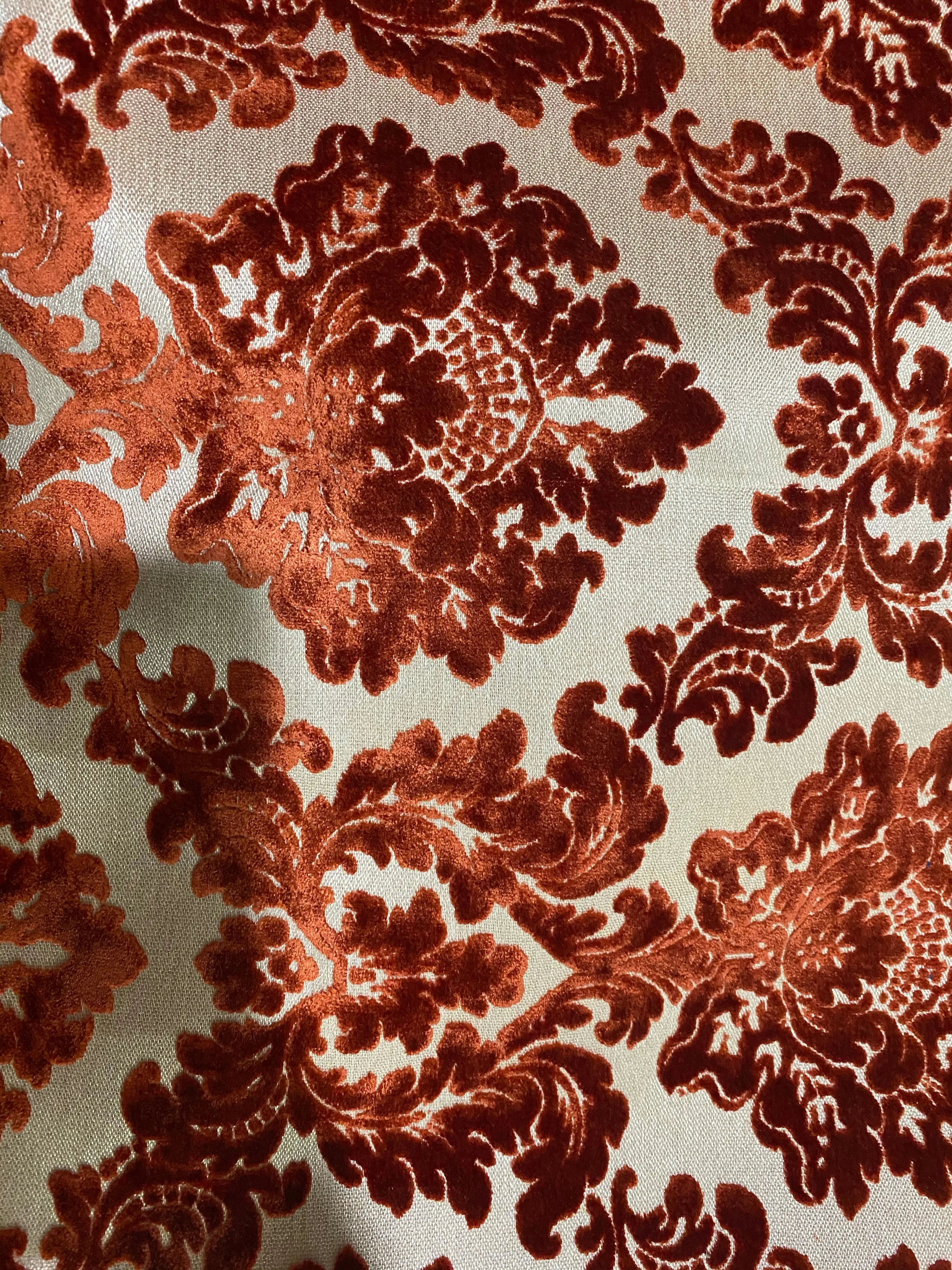 NEW Duke Gabriel Designer Medallion Burnout Chenille Velvet Fabric - Rust Red- Upholstery