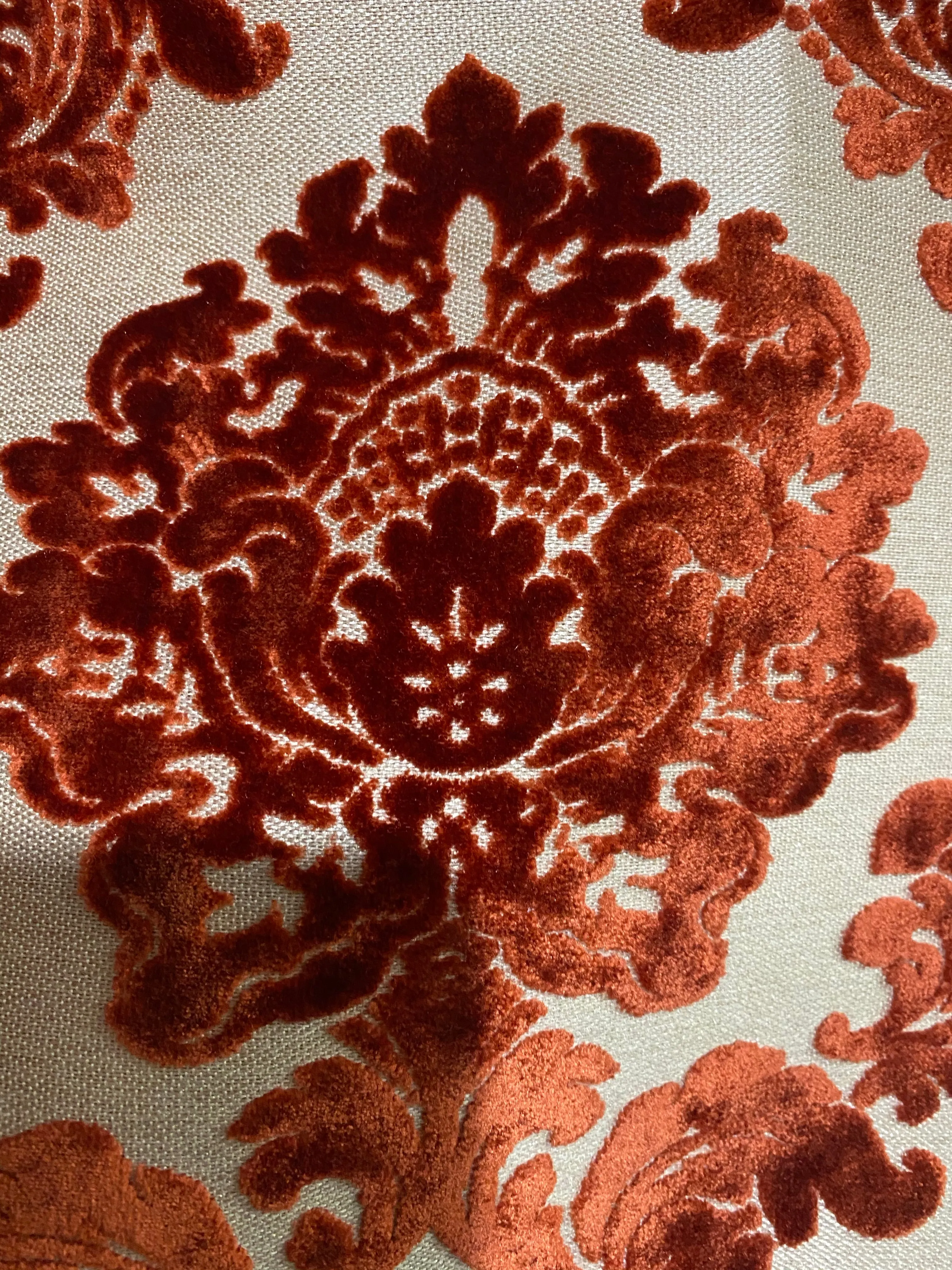 NEW Duke Gabriel Designer Medallion Burnout Chenille Velvet Fabric - Rust Red- Upholstery