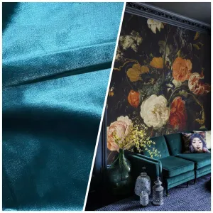 NEW Lady Ximena Designer Made In Belgium Upholstery Velvet Fabric - Teal Blue- Peacock