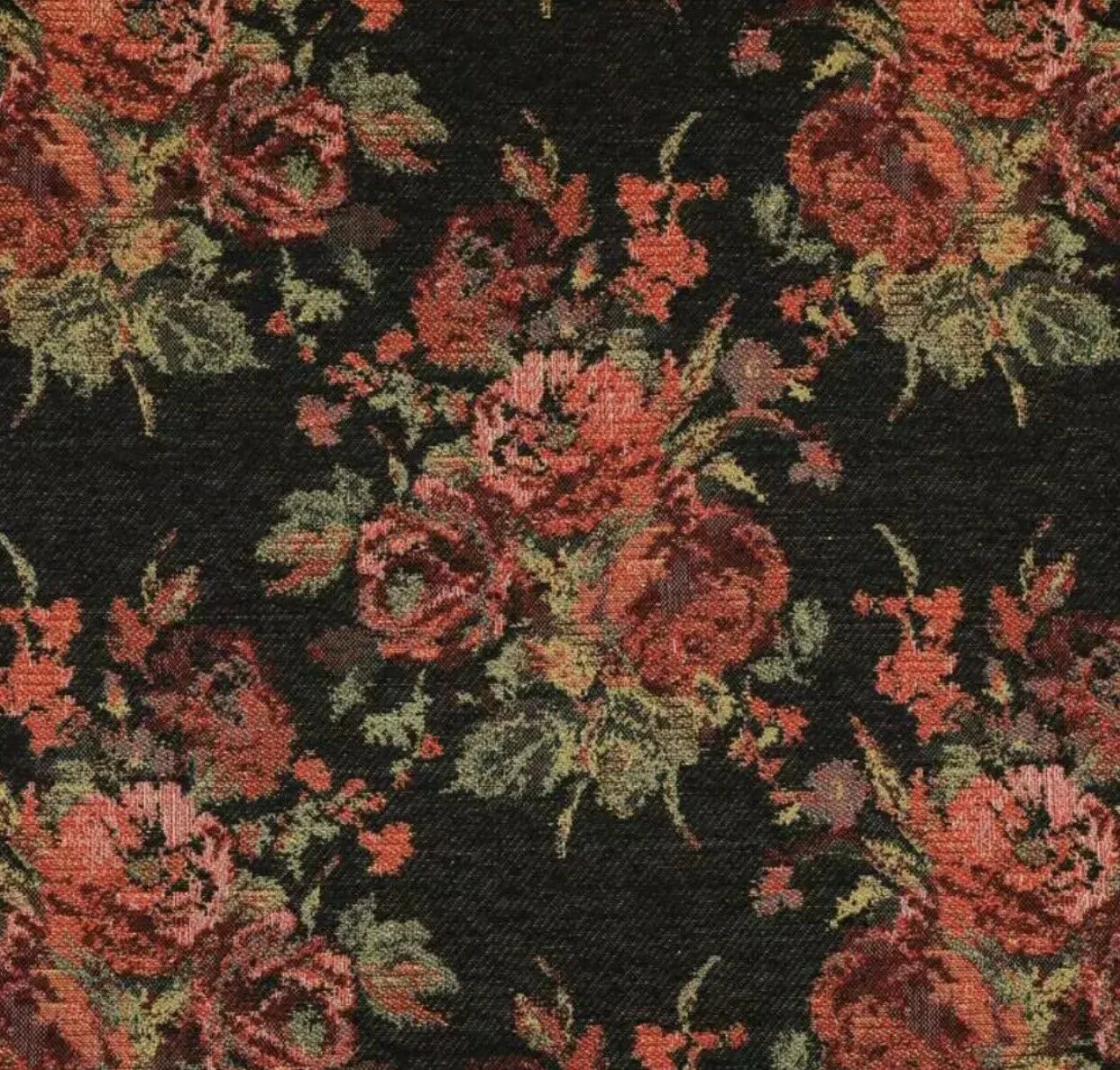 NEW Miss Juniper Designer Floral Needlepoint Inspired Upholstery Fabric- Black & Roses