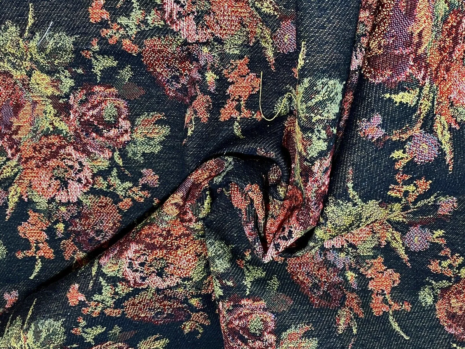 NEW Miss Juniper Designer Floral Needlepoint Inspired Upholstery Fabric- Black & Roses