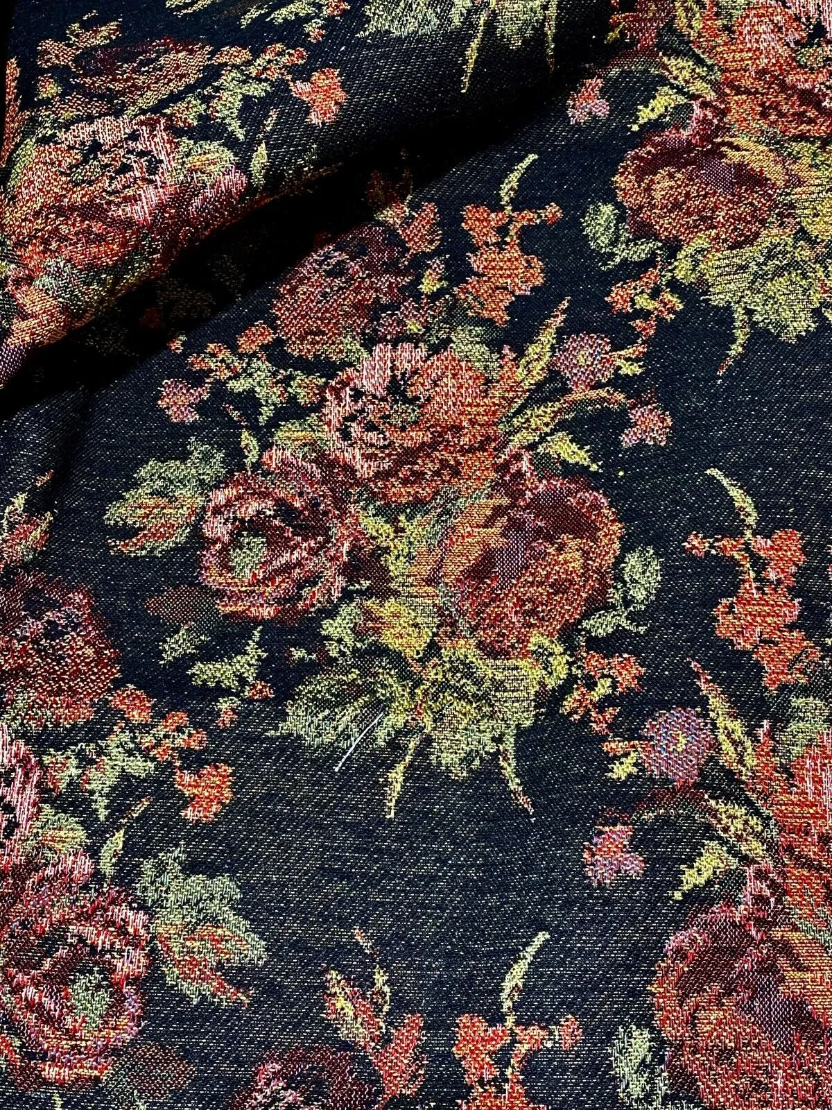 NEW Miss Juniper Designer Floral Needlepoint Inspired Upholstery Fabric- Black & Roses