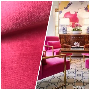 NEW Prince Burgess Designer Soft Velvet Upholstery Fabric - Fuchsia Hot Pink- By The Yard